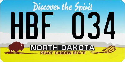 ND license plate HBF034