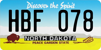 ND license plate HBF078