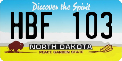 ND license plate HBF103