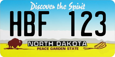 ND license plate HBF123