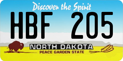 ND license plate HBF205