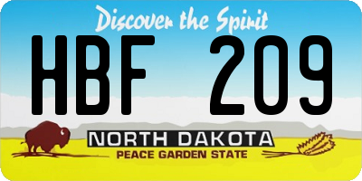 ND license plate HBF209