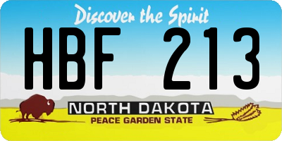 ND license plate HBF213
