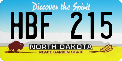 ND license plate HBF215