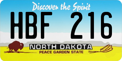 ND license plate HBF216