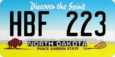 ND license plate HBF223