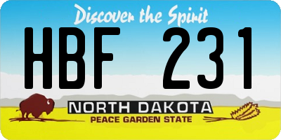 ND license plate HBF231