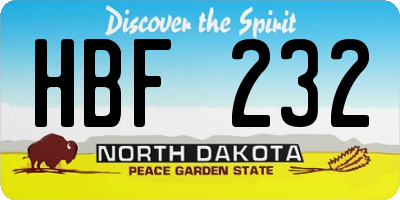 ND license plate HBF232