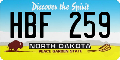 ND license plate HBF259