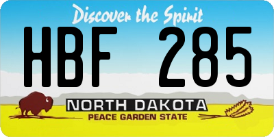 ND license plate HBF285