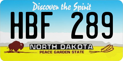 ND license plate HBF289