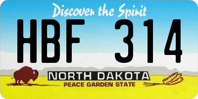 ND license plate HBF314