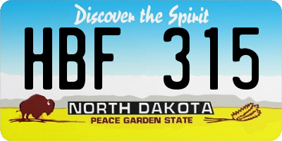 ND license plate HBF315