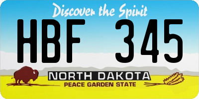 ND license plate HBF345
