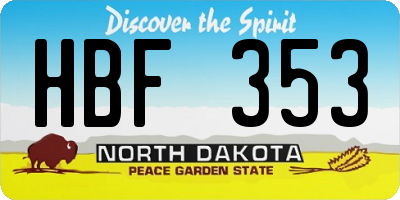ND license plate HBF353
