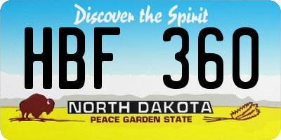 ND license plate HBF360