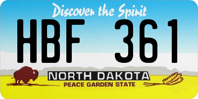 ND license plate HBF361