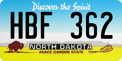 ND license plate HBF362