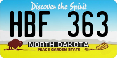ND license plate HBF363