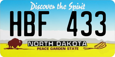 ND license plate HBF433