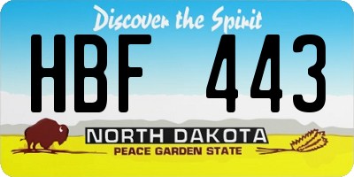 ND license plate HBF443