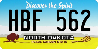 ND license plate HBF562
