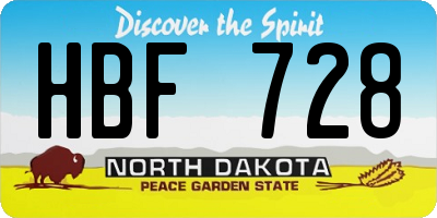 ND license plate HBF728