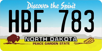 ND license plate HBF783