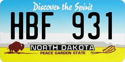 ND license plate HBF931