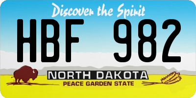 ND license plate HBF982