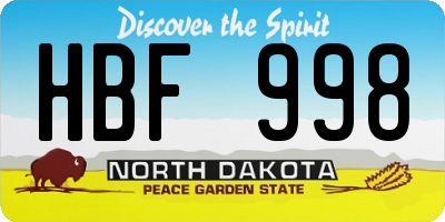 ND license plate HBF998