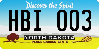 ND license plate HBI003