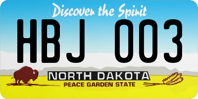 ND license plate HBJ003