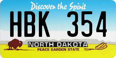 ND license plate HBK354