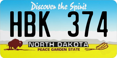 ND license plate HBK374