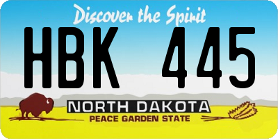 ND license plate HBK445