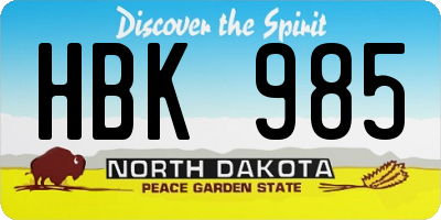 ND license plate HBK985