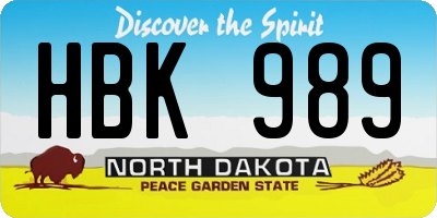 ND license plate HBK989