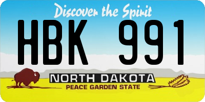 ND license plate HBK991