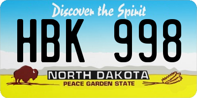 ND license plate HBK998