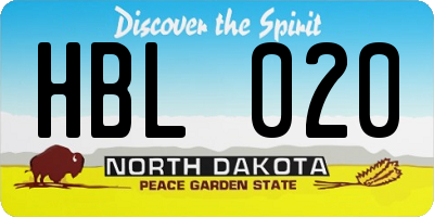 ND license plate HBL020