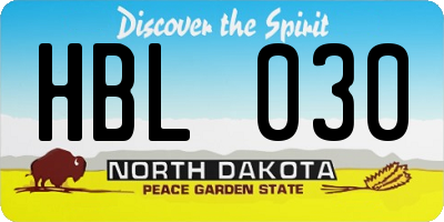 ND license plate HBL030