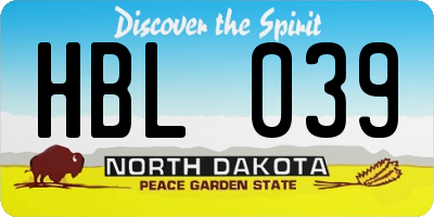 ND license plate HBL039