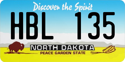 ND license plate HBL135