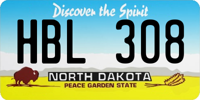 ND license plate HBL308