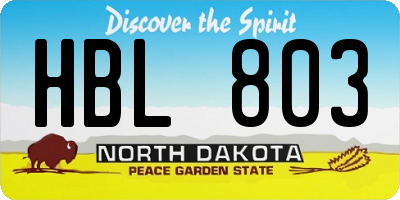 ND license plate HBL803
