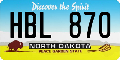 ND license plate HBL870