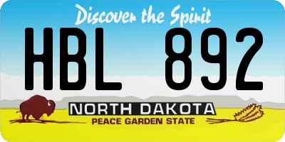 ND license plate HBL892