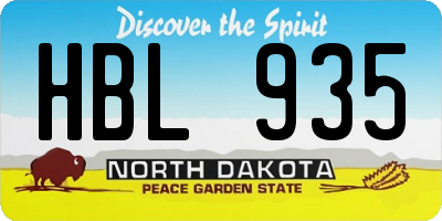 ND license plate HBL935