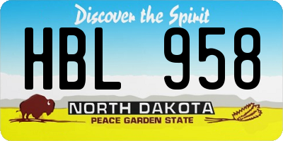 ND license plate HBL958